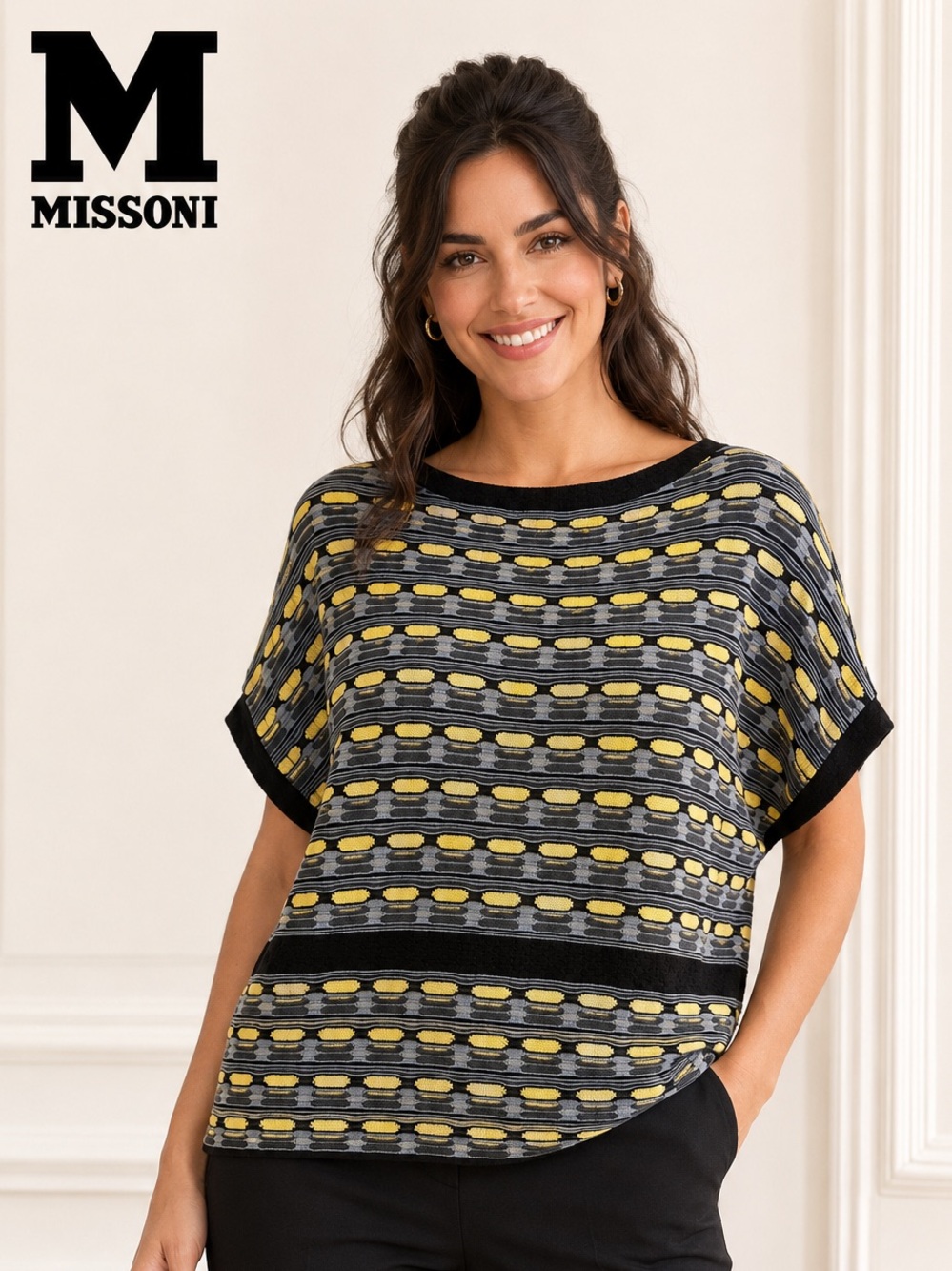 M Missoni Textured Geometric Knit Dolman Top Size L